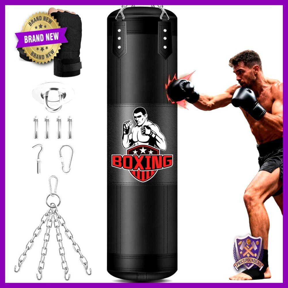 4ft Heavy Boxing Bag Unfilled Pu Leather Training Equipment Home Gym Mma